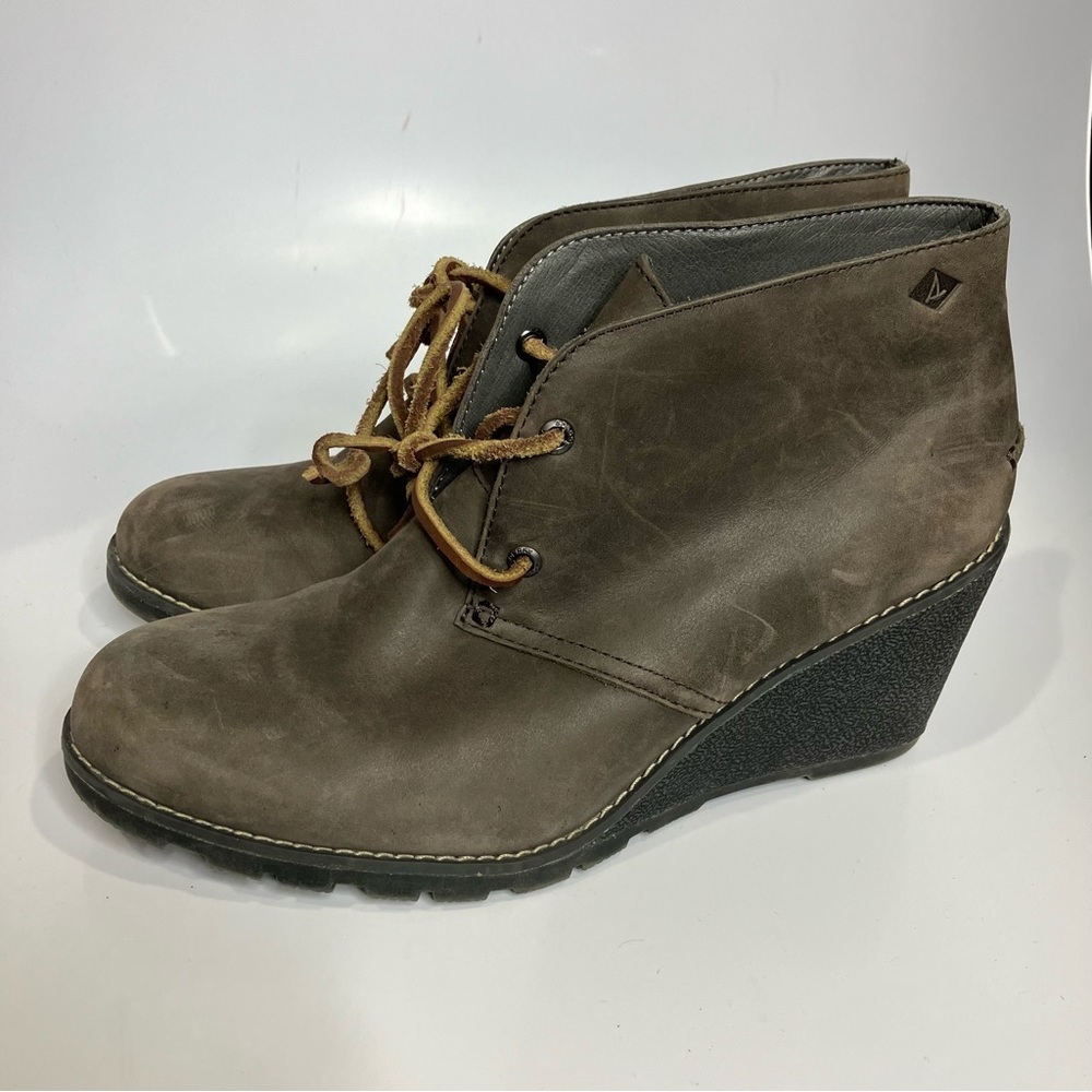 Sperry‎ Top-sider Stella leather wedge ankle boots gray/taupe size 9.5